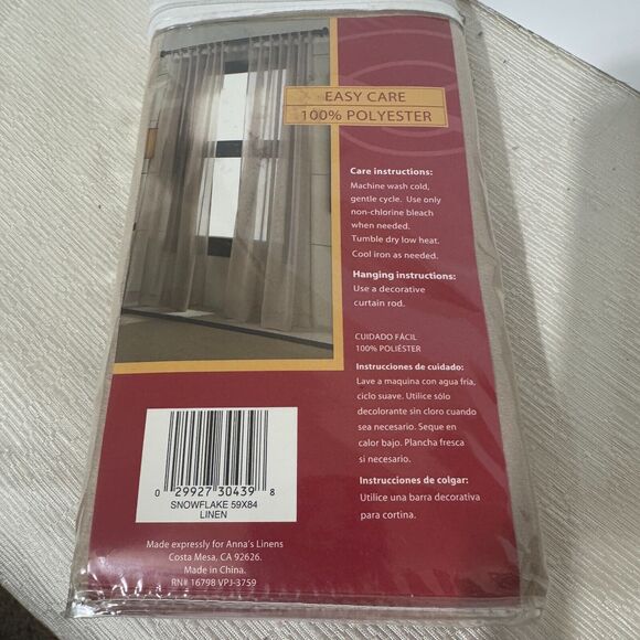 New Beige Window Panel Curtains 59x84 inches Long ANNA'S HOME Linen Snowflake - Picture 2 of 3